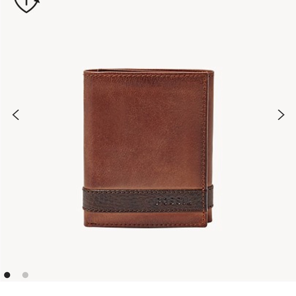 NWT Fossil Mens Trifold Leather Wallet (Brown)